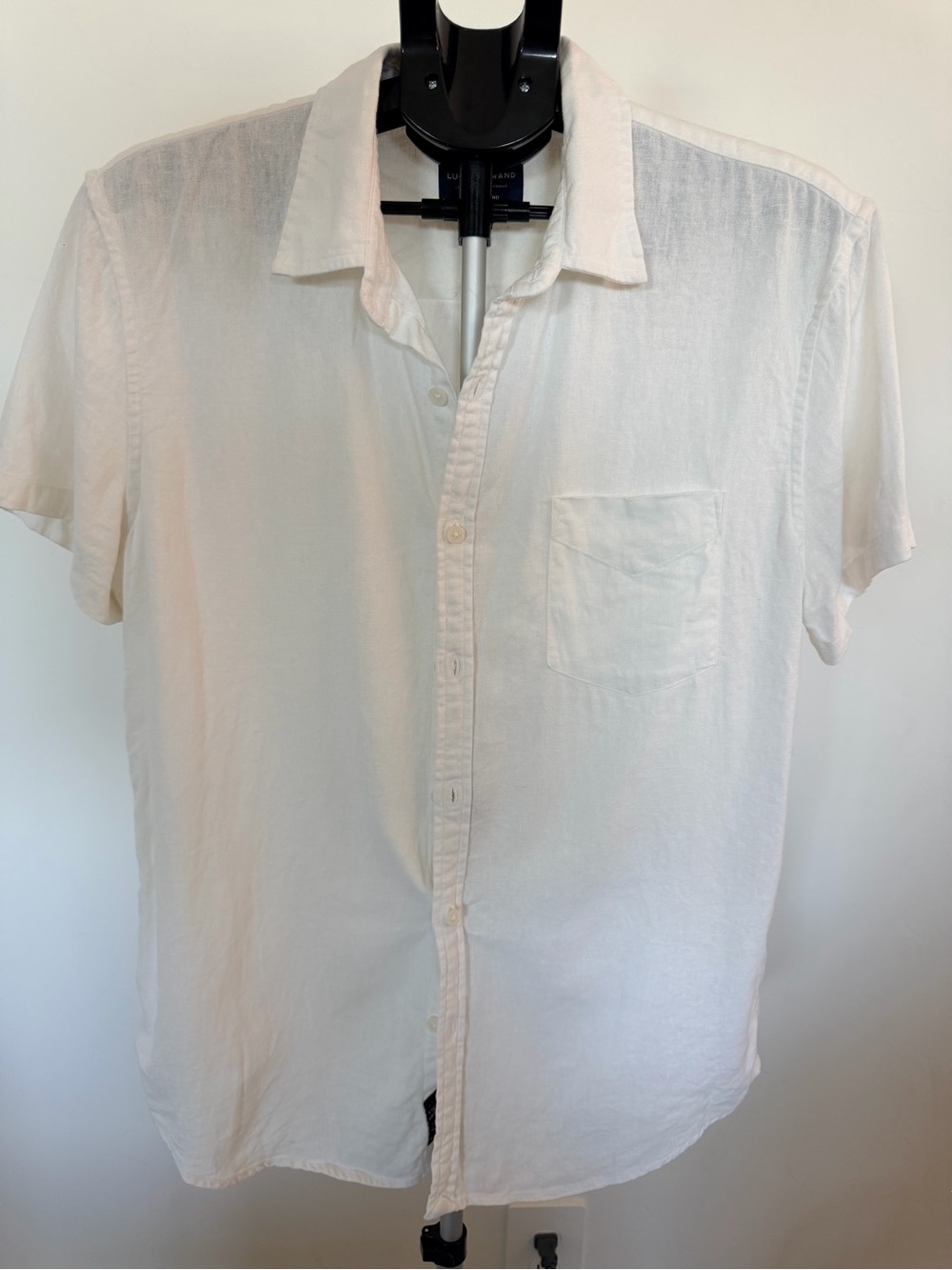 Lucky Brand White Short-Sleeve Button-Down Linen Blend Shirt